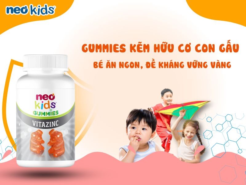 Gummies Kẽm hữu cơ con gấu Neo Kids - Bé ăn ngon, đề kháng vững vàng