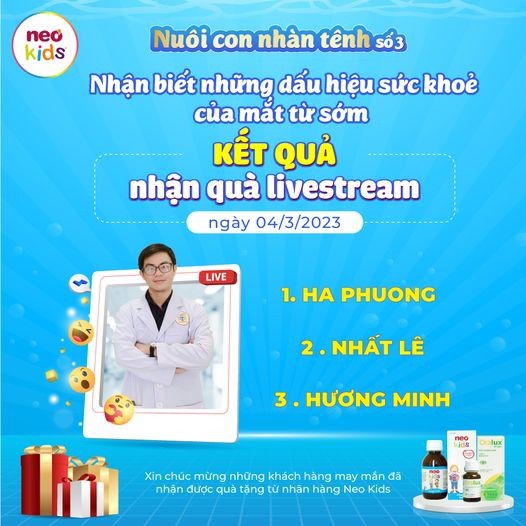 Thông báo kết quả chiến thắng Minigame trong Livestream “Nuôi con nhàn tênh” số 4: Bổ sung Omega 3 giúp bảo vệ mắt cho trẻ