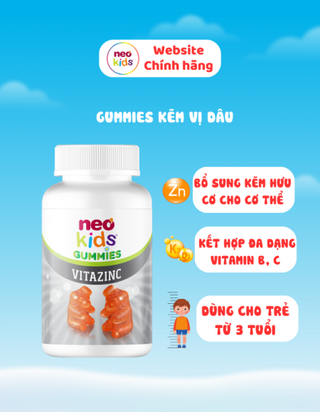 TPBVSK Neo Kids Gummies Kẽm hữu cơ con gấu - Hỗ trợ bé ăn ngon, tăng cường sức đề kháng - MS: 1