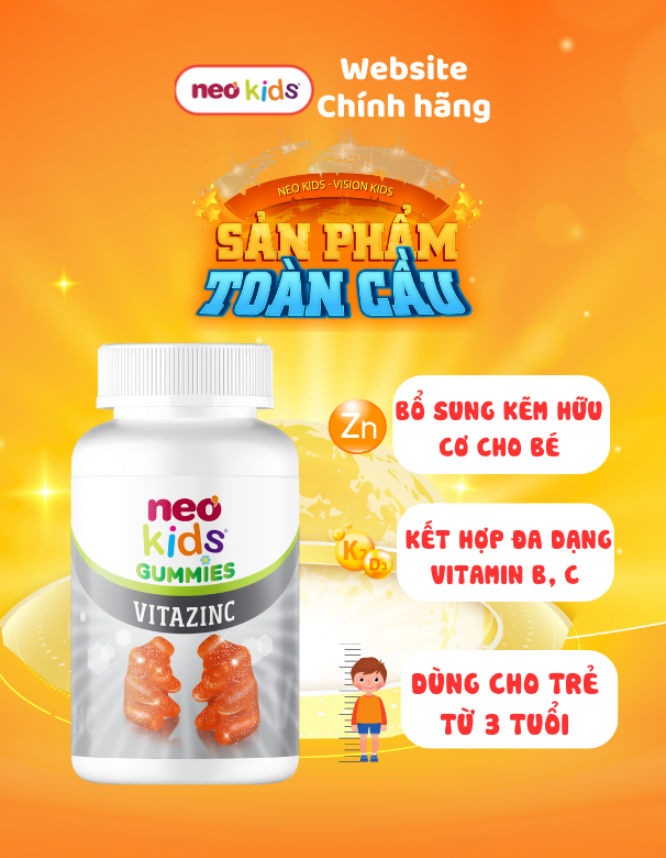 TPBVSK Neo Kids Gummies Kẽm hữu cơ con gấu - Hỗ trợ bé ăn ngon, tăng cường sức đề kháng - MS: 2