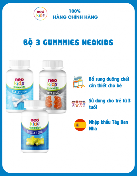 Bộ 3 Gummies Neokids - Trọn bộ dưỡng chất chuẩn châu Âu cho bé phát triển - MS: 1